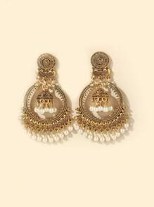 A Pair Of European And American Retro Christmas Element Alloy Circular Bell Stud Earrings For Women's Daily Wear