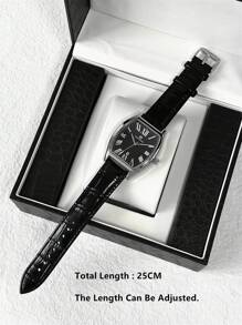 Pablo Raez 1 件男士时尚商务手表全新 AAA 酒桶形奢华男士腕表珠宝夏季配饰 50 米防水优雅日历时钟男士不锈钢休闲简约石英表黑色和棕色超细纤维皮革手链 - 均碼 - 查看 9