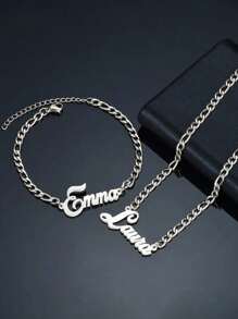 1 Stück Individualisiertes 2-in-1 Edelstahl Namensschild Halskette & Armband Set - Personalisierter Schmuck für Geburtstag, Abschluss und Rockparty, Gold, Stilvolle, Farbige, Vintage, Unisex, Hipster, Einfach, Lässig, Individuell, Personalisiert, Einzigartig, Ideale Geschenke für Ihn, Ideale Geschenke für Sie, Sie, Freund, Freundin, Vater, Mutter, Familie, Freunde, für Jahrestage, für Geburtstage, für Abschluss, für Abschlussball, für Partys, Schmuck Damen, Elegantes Outfit, Schicker Herbst, Schmuck & Uhren, Individualisierte Mode Wort Halsketten