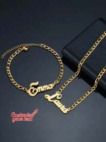 1 Stück Individualisiertes 2-in-1 Edelstahl Namensschild Halskette & Armband Set - Personalisierter Schmuck für Geburtstag, Abschluss und Rockparty, Gold, Stilvolle, Farbige, Vintage, Unisex, Hipster, Einfach, Lässig, Individuell, Personalisiert, Einzigartig, Ideale Geschenke für Ihn, Ideale Geschenke für Sie, Sie, Freund, Freundin, Vater, Mutter, Familie, Freunde, für Jahrestage, für Geburtstage, für Abschluss, für Abschlussball, für Partys, Schmuck Damen, Elegantes Outfit, Schicker Herbst, Schmuck & Uhren, Individualisierte Mode Wort Halsketten