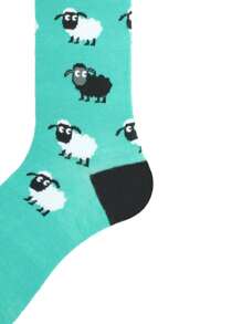 1 Pair Of Cartoon Sheep Print Socks Comfortable Breathable Mid-Tube Socks Unisex Colorful Socks