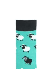 1 Pair Of Cartoon Sheep Print Socks Comfortable Breathable Mid-Tube Socks Unisex Colorful Socks