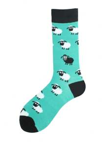 1 Pair Of Cartoon Sheep Print Socks Comfortable Breathable Mid-Tube Socks Unisex Colorful Socks