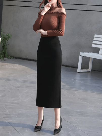 Élégante jupe crayon fuselée taille haute de couleur unie, printemps/été