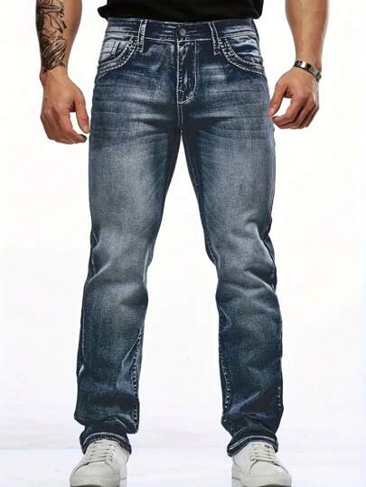 Men's Fashion Unique Back Pocket Embroidered Denim Jeans
