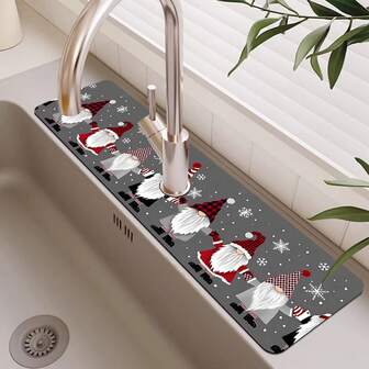 1pc, New Year Christmas Dwarf Dwarf Diatom Mud Faucet Absorbing Pad, Bathroom Faucet Splash Pad, Moisture-Proof Anti-Skid Faucet Pad, Kitchen Counter Accessories.