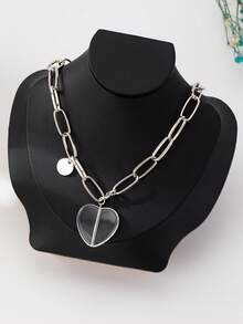 1 chiếc vòng cổ mặt trái tim trong suốt tối giản thời trang Châu Âu & Mỹ, phụ kiện thanh lịch tinh tế hợp thời trang dành cho phụ nữ - Dây chuyền mặt tình yêu trong suốt - Xem 6
