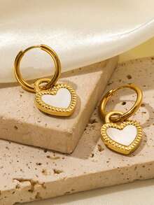 RAYQUEEN 1 Pair Stainless Steel Double-Sided Heart Pendant Earrings, Suitable For Daily Wear - Yellow Gold - View 4