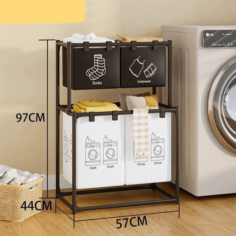 Dirty Clothes Basket Laundry Storage Rack Washing Machine Sorting Rack Bathroom Storage Basket Dirty Clothes Classification Artifact Multi-Layer - 黑色 - 查看 1
