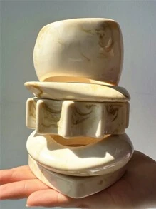 1 件新款米色扎染宽不对称树脂手链，夸张的几何时尚，适合日常和派对的分层佩戴，厚重超大珠宝礼物，秋冬