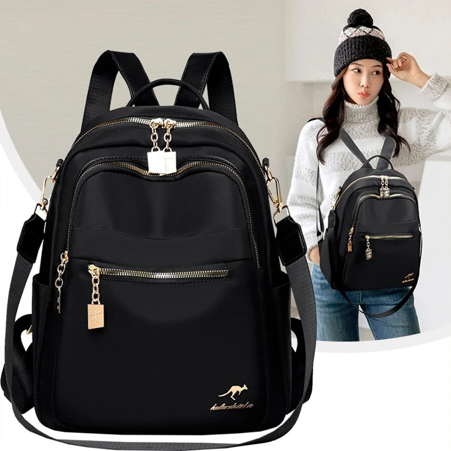 Women's Retro Large Capacity Backpack School Fashion Outing - Black - View 1