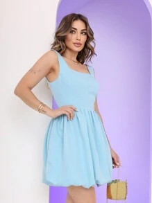 Short Flared Dress, Gringa Fashion, With Padded Cup - 淺藍色 - 查看 4