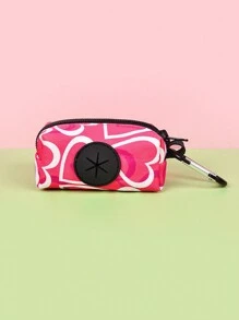 2件/3件套情人节礼物，红色爱心印花，高品质可调节玫瑰红色宠物狗胸背带、牵引绳和便便袋收纳袋套装，适合户外散步