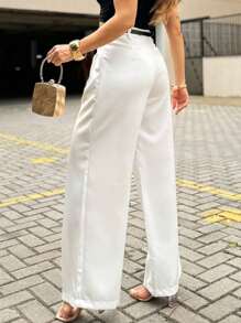 EMILI LLANA MODA Women's Tailored Pantaloon Trousers With Slim Belt - trắng - Xem 4