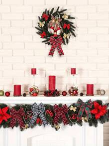 1条圣诞格子带铁丝边丝带，装饰性布艺丝带，适用于节日礼物包装、圣诞树装饰、房间装饰、家居装饰、办公室装饰、主题派对装饰、圣诞装饰、圣诞丝带、圣诞装饰品、冬季圣诞装饰、家居圣诞礼物、圣诞装饰