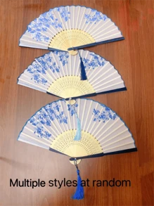 1 pieza Abanico de mano con estampado floral para fiestas, abanico decorativo plegable chino, abanico de baile, mejor regalo para decoración del hogar