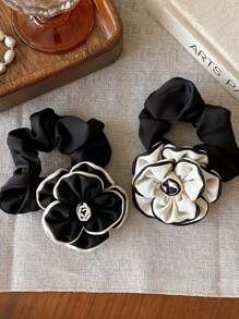 1 pieza Accesorio para el cabello de mujer Lazo para el pelo de satén con flor de camelia