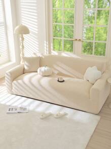 1 件高品质提花毛绒沙发套，超柔软厚弹力沙发套，客厅家具座垫保护套，适合家庭使用 - 奶油白 - 查看 9