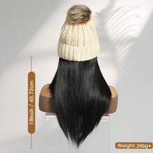 Knitted Hat With 18 Inch Synthetic Long Natural Straight Stylish Hair Extensions,Knitted Hat Wig For Women Halloween, Christmas, Party And Daily Use