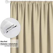 1pc Minimalist Beige Blackout Curtain With Pockets, Black Blackout Coating, Soundproof And Heat Insulation, Lightweight Polyester Fabric, Easy Care, For Room Darkening, Light-Sensitive People, Bedroom, Living Room, Office, Kitchen