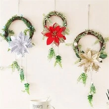 10pcs Glitter Christmas Poinsettia Artificial Flower - Decorative Tree Wreaths Garland, Sparkling Flower Picks For Xmas, New Year, Wedding, Party Ornaments With Festive Holiday Cheer - Multicolor - View 8