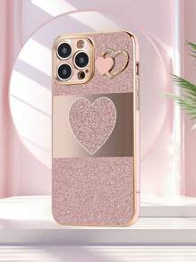 1 pieza Funda de teléfono con patrón de corazón chapado en rosa de TPU y 1 pieza Funda de teléfono con corazón de cristal de imitación chapado en rosa, compatible con Apple/Fundas de teléfono a juego/Fundas de teléfono divertidas/Fundas de teléfono Android/Fundas de teléfono/Fundas de teléfono/Compatible con fundas de teléfono OPPO, Compatible con Apple 16 Pro Max/15 Pro Max, A52 4G/A31 4G/A23, Compatible con Redmi Note 11 Pro 4G/Note 12 4G, Compatible con OPPO A54, A14/A54 - Multicolor - Ver 5