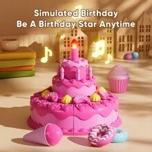 Bộ đồ chơi cắt bánh giả, đồ chơi kẹo nến thổi chân thực cho bé, quà tặng sinh nhật. Bao gồm bộ bánh đầy đủ và phụ kiện tiệc trà: ấm trà, cốc, đồ ăn, đồ tráng miệng giả (không bao gồm pin, phụ kiện màu ngẫu nhiên) - Nhiều màu - Xem 11