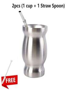 8oz,Double-Walled Stainless Steel Yerba Mate Cup, Tea Cup Set Include Insulated Yerba Mate Cup, Mate Straw Spoon & Cleaning Brush, Double-Walled And Hot & Cold Drink, For Mate Tea, Coffee, Easy To Clean ),(Wood/Marble/Silver/Black/White/Pink/Red),Gifts For Men And Women.