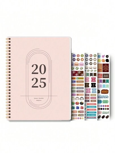 1pc Pink B5 Size Annual Plan For January-December 2025, +3stickers, Spiral Flip Plan, Record Your Daily Life Plan, School Supplies, Daily Plan,School Supplies,Back To School