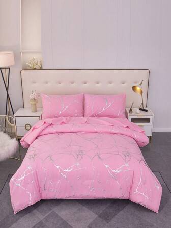 Ensemble de housse de couette moderne minimaliste, motif marbre unicolore rose/gris/vert/bleu/violet imprimé en feuille, 2/3 pièces, microfibre super douce et lavable