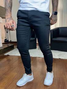 Men's Thin Skinny Sport Pants With Knife Pocket - màu đen - Xem 3