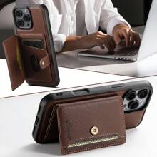 Suteni Holder SUTENI Compatible With MagSafe Magnetic Wireless Charging Mobile Phone Case Frosted Feel PU Leather 2-In-1 Magnetic Mobile Phone Case Men's Wallet Case Compatible With Iphone 16 Pro Max 15 Plus 14 13 12