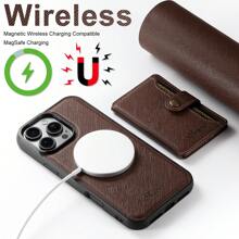 Suteni Holder SUTENI Compatible With MagSafe Magnetic Wireless Charging Mobile Phone Case Frosted Feel PU Leather 2-In-1 Magnetic Mobile Phone Case Men's Wallet Case Compatible With Iphone 16 Pro Max 15 Plus 14 13 12