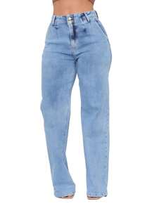 Women's Wide Leg Dark Straight Jeans - 淺色水洗藍 - 查看 1