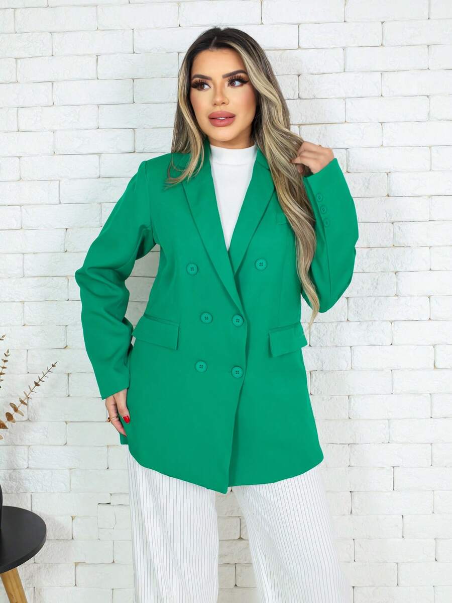 WOMEN'S PLAIN LINED BLAZER - 墨綠色 - 查看 1