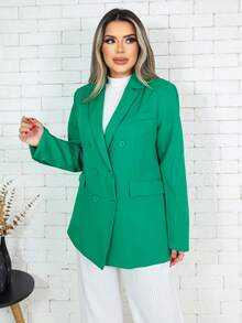 WOMEN'S PLAIN LINED BLAZER - 墨綠色 - 查看 3