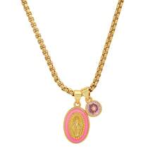 Hmy Jewelry Ladies 18k Gold Plated Brass Our Lady Of Guadalupe And Simulated Diamond Pendant Charms - 粉色 - 查看 1