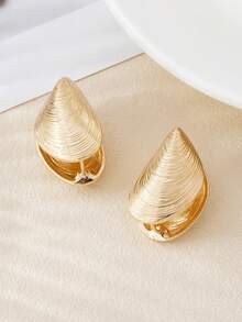1 Pair Ocean Life Mussel Textured Shell Shape Decorative Hoop Earrings, Openable Earrings Suitable For Girls To Wear For Vacation And Party - Earrings - View 5