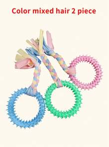 1pc TPR Material Bite-Resistant Cat/Dog Chew Toy With Colorful Fabric, Assorted Colors - Multicolor - View 9
