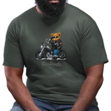 Plus Size Men's T-Shirt Large Basic T-Shirt Bear Print En Route 100% Cotton Knit Short Sleeve - xanh quân đội - Xem 1