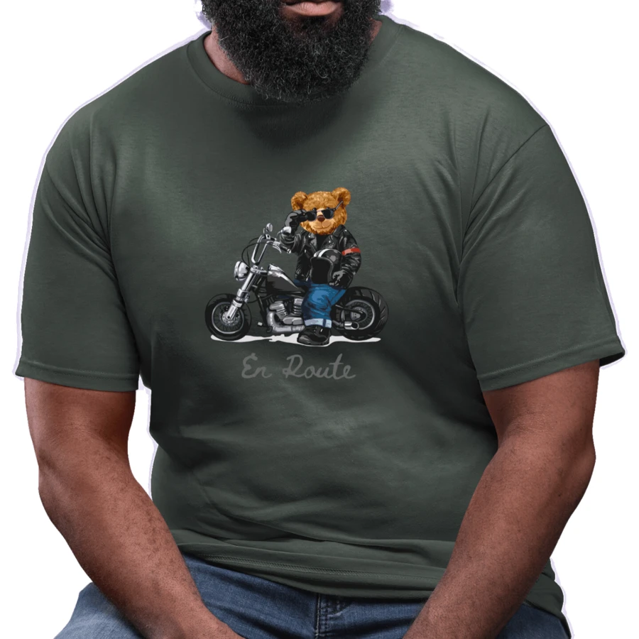 Plus Size Men's T-Shirt Large Basic T-Shirt Bear Print En Route 100% Cotton Knit Short Sleeve - xanh quân đội - Xem 1