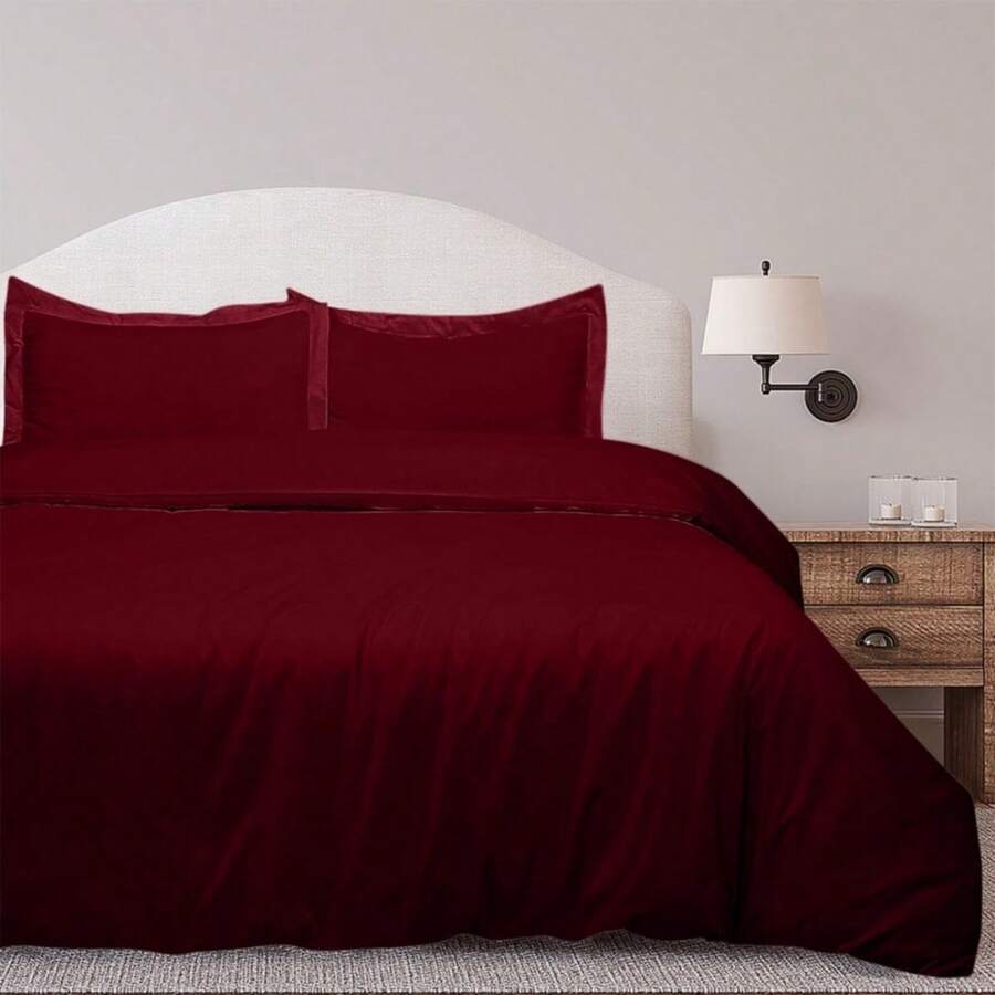 Royale Linens, Inc. 3-Piece Set: Royal Linens Double Brushed Full Duvet Covers With Zipper Closure - Burgundy - View 1