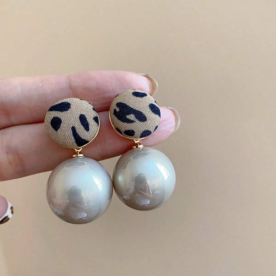 Andkiss 1 对时尚简约豹纹蓬松仿珍珠耳环