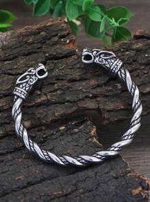 GuoShuang 4 件精美维京口部护身符男士手链 - 仿古镀银，复古合金珠宝，无马赛克设计，是送给狼爱好者情人节的完美礼物 - 復古銀色 - 查看 10