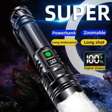 1pc Poslani 100,000 Lumens High Brightness Rechargeable LED Flashlight, Multi-Function Handheld Flashlight Suitable For Outdoor Emergency, Camping, Fishing And Other Occasions - Black - View 5