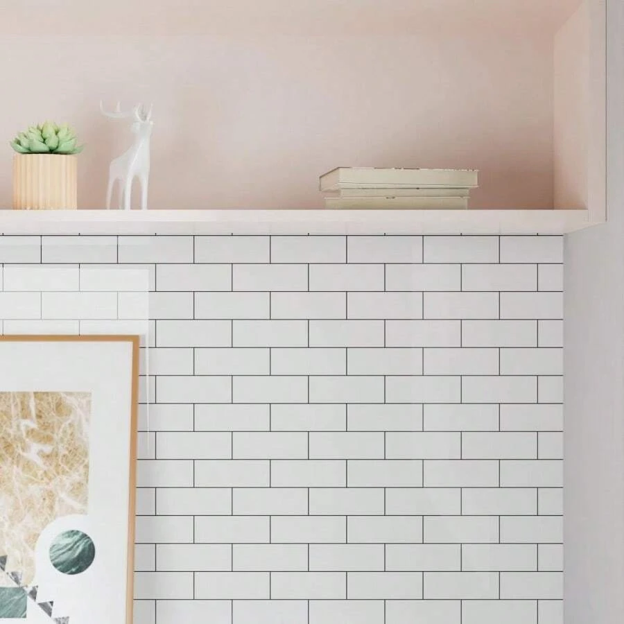 PeelAndStick Brick Pattern Wallpaper, 3D Faux White Square Brick