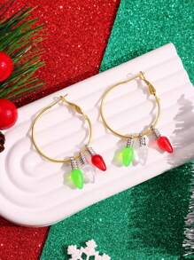 1 对时尚个性化圣诞灯圆形耳环，简约百搭女士节日派对首饰 - 彩色 - 查看 14