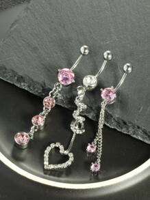 1-3pcs/Set Rhinestone Bow Decor Navel Belly Ring Unsiex Stainless Steel Dangle Belly Button Rings Pink Heart Flower Butterfly Body Piercing Jewelry Navel Belly Bar Gift For Any Occasion Valentines,Mom,Mother,Mother's Day,Gift - Belly Ring - View 11