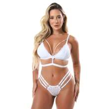 Sensual Lingerie Set Strapy Panties 3 Strips - 白色 - 查看 1