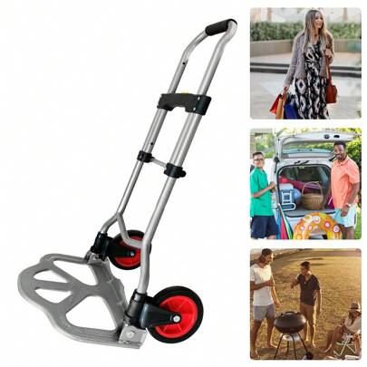 Froadp Foldable Hand Truck Transport Hand Truck With Height-Adjustable Handle And Large Wheels, Easy To Manoeuvre Backpack Stackable Hand Truck Trolley Luggage Cart Transport Cart Load Capacity Up To 60 Kg